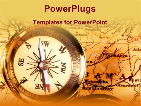 Powerpoint Template Compass On Top Of Map On Vintage Looking