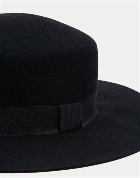 Asos Flat Top Hat In Black Felt With Wide Brim For Men Lyst