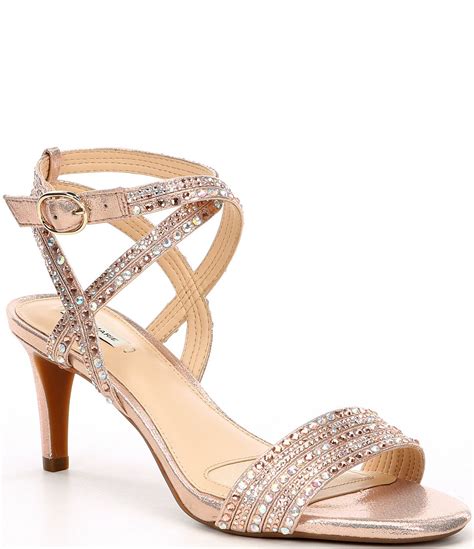 Alex Marie Parlyn Glitter Rhinestone Strappy Sandals Dillards Wedding Shoes Heels Rose