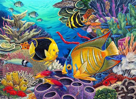 Stretched canvas, quality acrylic paints, pouring medium, ink condition. Painting By Numbers - Caribbean Coral Reef (Jr Large ...