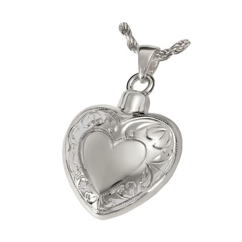 13501 Sterling Silver Cremation Jewelry Double Etched Heart Necklace
