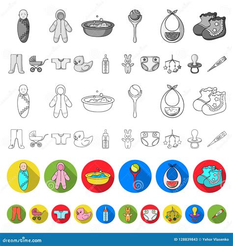 Birth Of A Baby Flat Icons In Set Collection For Design Newborn And