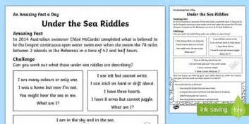 Riddles are great exercises to help you use your brain more creatively. Under the Sea Riddles - Sea Creatures Activity