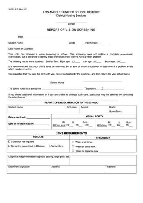 Top 9 Vision Screening Form Templates Free To Download In Pdf Format