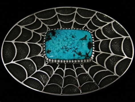 Philander Begay Kingman Turquoise Tufa Cast Spiderweb Design Belt Buckle