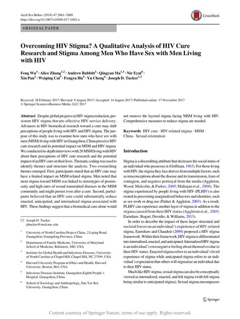 Overcoming Hiv Stigma A Qualitative Analysis Of Hiv Cure Research And Stigma Among Men Who Have