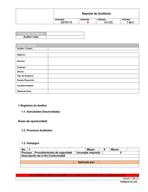 Formato De Informe Auditoria