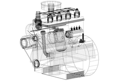 Car Engine Architect Blueprint Isolated Stock Illustration