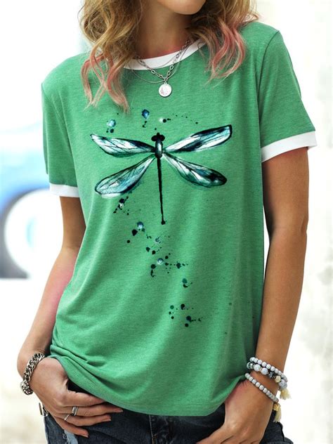 Dragonfly Pattern Summer Cotton Shirt And Top Zolucky