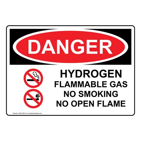 Osha Danger Hydrogen Flammable Gas No Smoking Open Flame Sign Ode