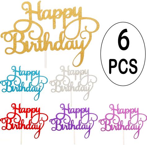 Buy Owill 6pcs Happy Birthday Cake Topper Gold Glitter Birthday Cupcake