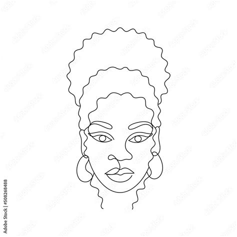 Face Of An Afro American Woman In A Modern Abstract Minimalist One Line Style With Minimal