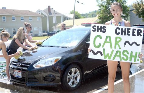 high school cheerleaders car wash