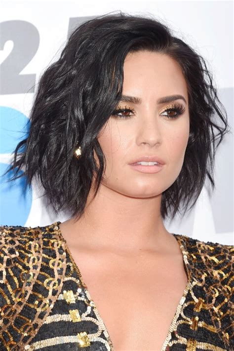 Demi Lovato Wavy Black Bob Shaggy Bob Hairstyle Steal Her Style