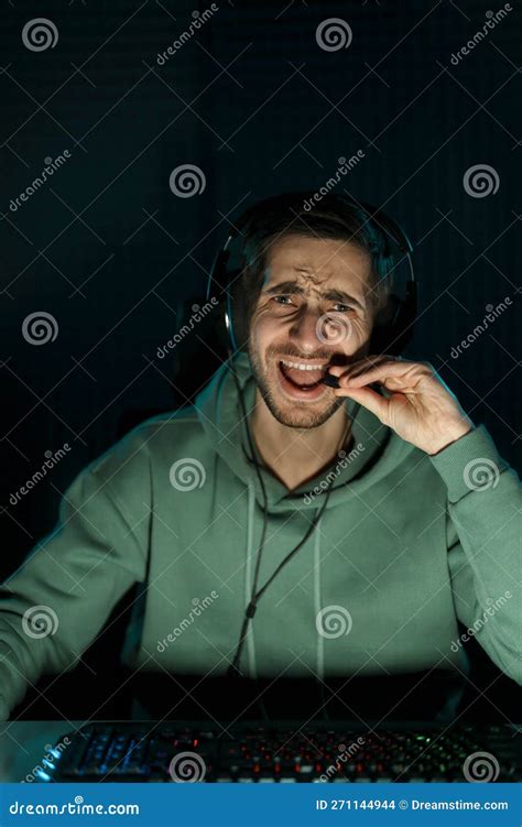 Cheerful Male Cybersport Gamer Playing Video Game Stock Photo Image