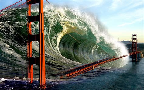 apocalyptic wave apocalypse 1080p tsunami golden gate sci fi hd wallpaper