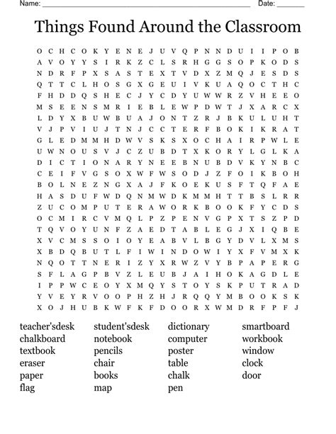 Classroom Objects Word Search Wordmint