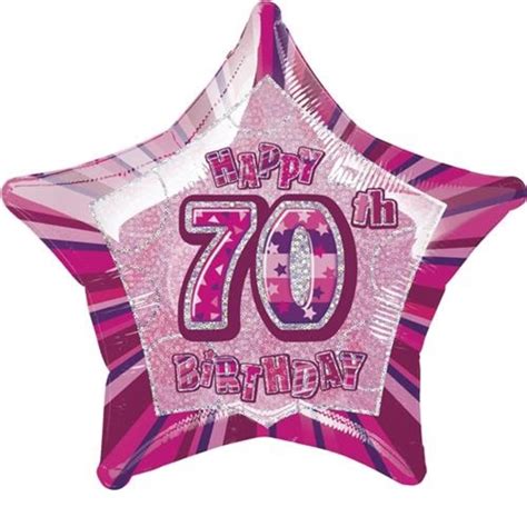 20 Pink Happy 70th Birthday Prismatic Foil Helium Balloon Balloons
