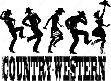 Country Western Dance And Music Silhouette Banner Vector De Stock