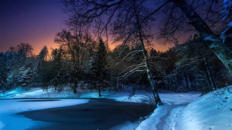 Frozen Lake At Night Wallpaper Backiee
