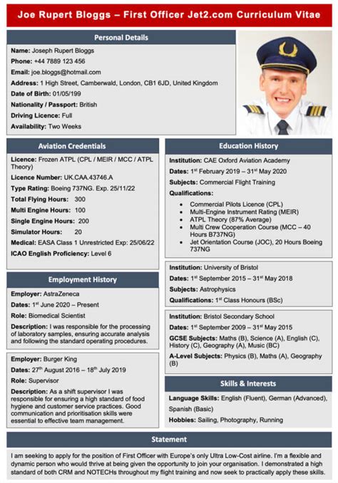 Free Airline Pilot Example Cv And Resume Templates Fdf