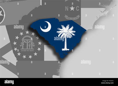 Illustration Of The State Of South Carolina Silhouette Map And Flag