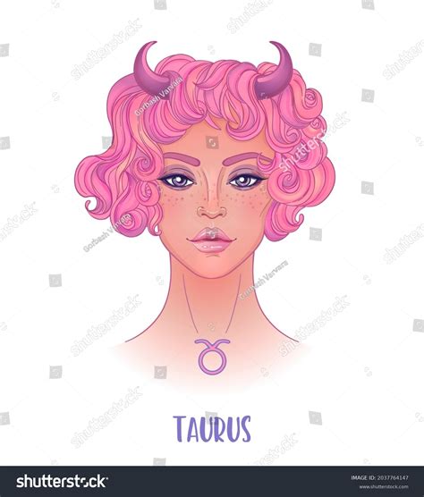 Illustration Taurus Astrological Sign Beautiful Girl Stock Vector