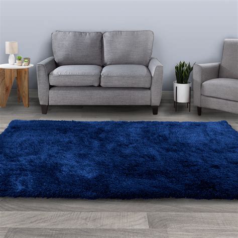 Shag Area Rug 8x10 Plush Navy Blue Throw Carpet Modern Design By
