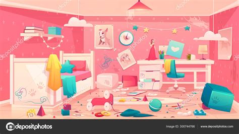 Little Girl Messy Bedroom Cartoon Vector Interior Stock Vector Image By