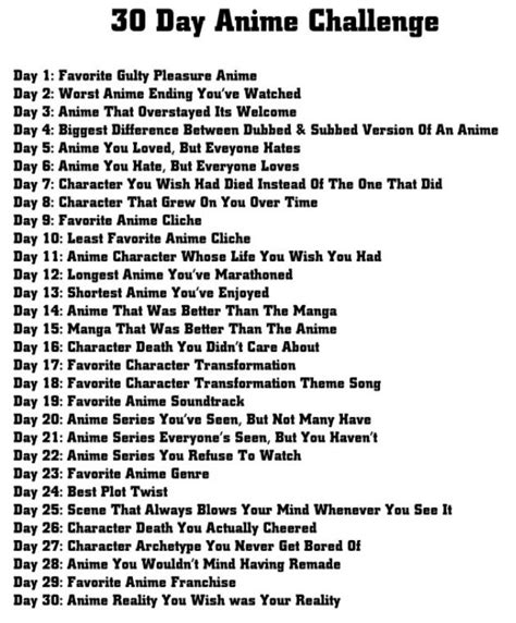 30 Day Anime Challenge Challenges Anime Drawing Challenge
