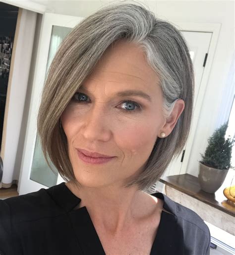 Brown Gray A Line Bob Aline Bob Mom Hairstyles Hairstyles Over 50