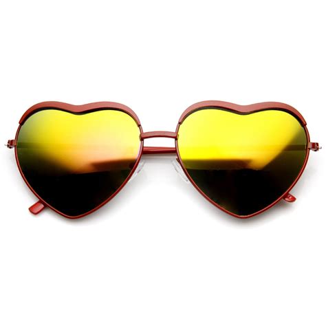 Womens Cute Heart Shape Revo Mirrored Lens Sunglasses Zerouv