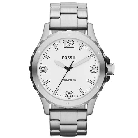 Fossil Mens Nate Stainless Steel Bracelet Watch 45mm In Silver For Men