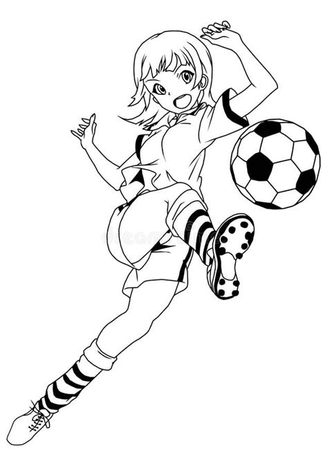 Anime Playing Soccer Drawing Sketch Coloring Page