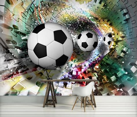 Football Mural Wallpaper 3d Football Effect Kids Design Etsy In 2021