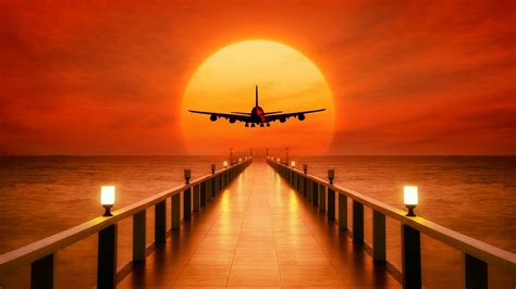 Plane At Sunset