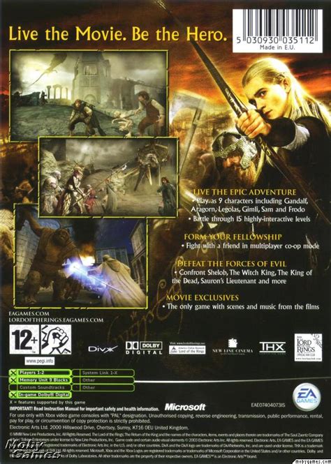 Lotr Return Of The King Xbox Game Cover Back Lord Of The Rings