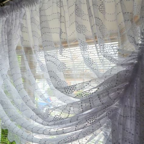 Lace Embroidered Sheer Window Curtains 300x150cm Pull Strings White Ebay