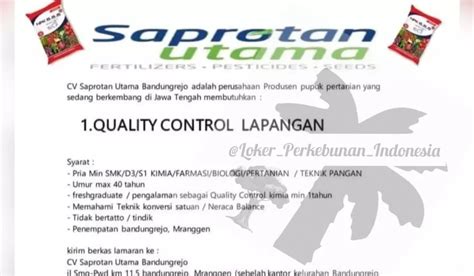 Lowongan Kerja Cv Saprotan Utama Bandungrejo November 2022 Tambnas