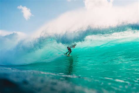 July 29 2018 Bali Indonesia Surfer Ride On Barrel Wave
