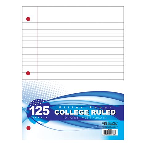 Bazic Filler Paper Loose Leaf Papers 125 Sheet College Ruled 1 Pack