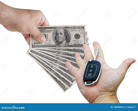 Car Trading Concept Male Hands Buying And Selling Money Dollar Bills