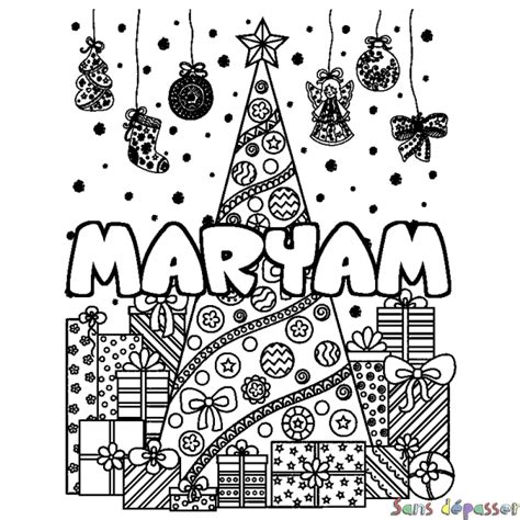 Coloriage prénom MARYAM décor Sapin et Cadeaux Sans Dépasser