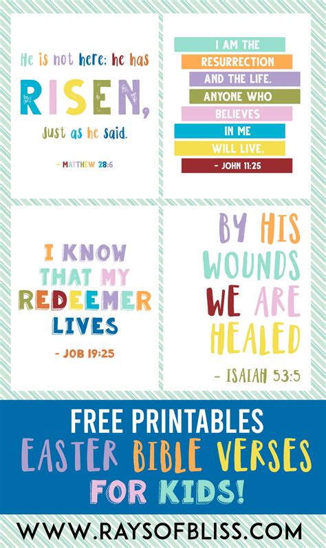 Easter Kids Bible Verses Free Printables Set Of 4 Rays Of Bliss