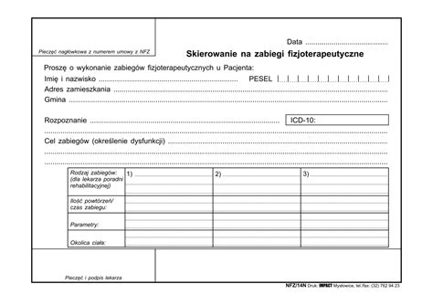 Kk-Li-123 Skierowanie na zabiegi fizjoterapeutyczne