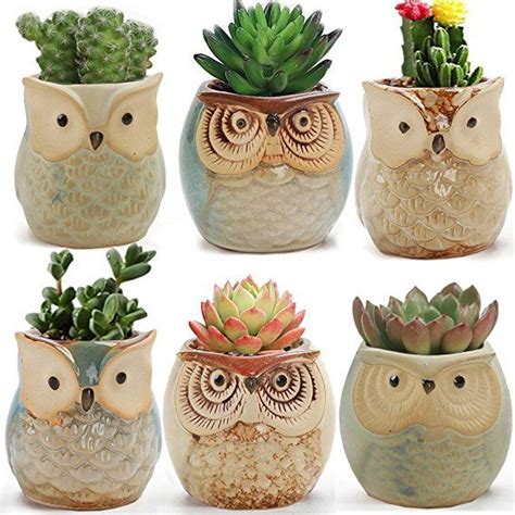 Luckego 6 In Set 25 Inch Owl Pot Ceramic Flowing Glaze Base Serial Set
