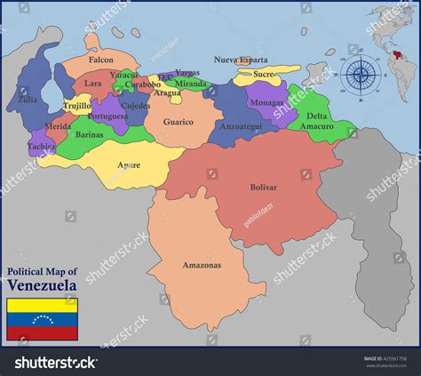 Political Map Venezuela Stock Vector Royalty Free 425561758