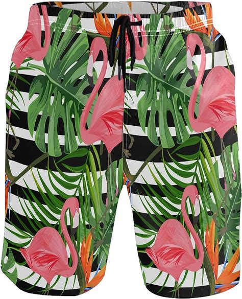 Sawhonn Tropical Flamingo Paradise Flower Mens Swim Trunks Beach Shorts