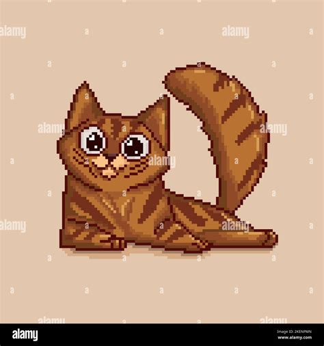 Lindo Cartoon Cat Pixel Art Diseño Vectorial Aislado Imagen Vector De