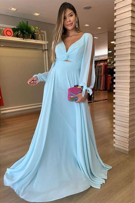 A Line Chiffon Long Sleeves Prom Dresses Formal Evening Gowns 6011069